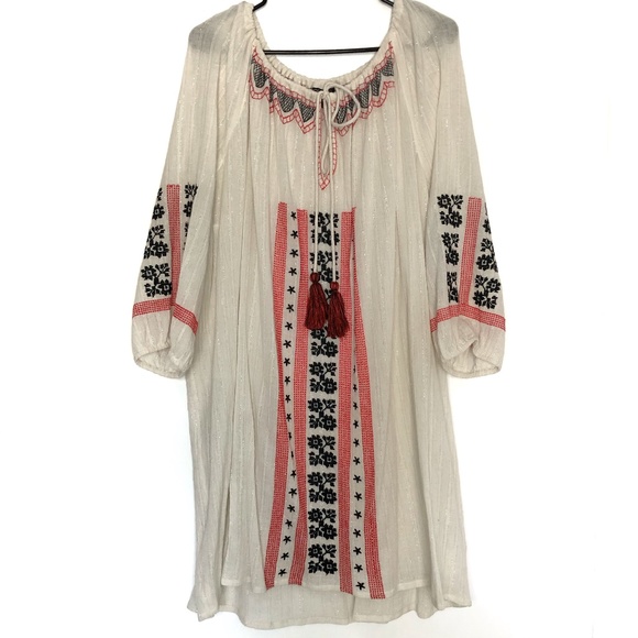 Topshop NWOT Boho Embroidered Dress with Tassels L - Picture 2 of 16